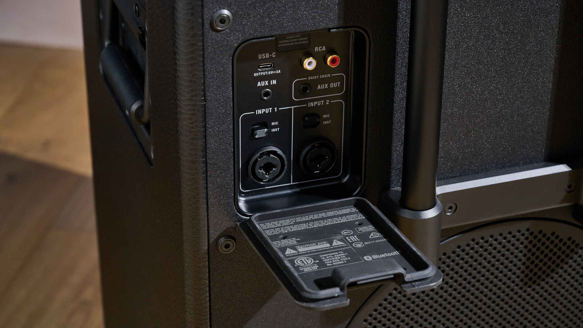 A black and brass Marshall Bromley 750 party speaker