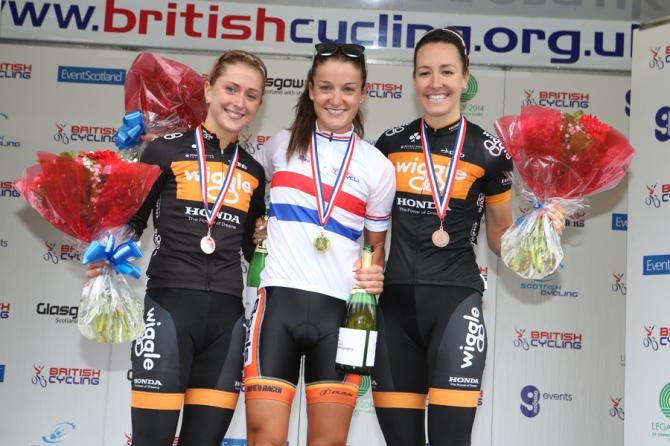 The Women's podium Laura Trott - Silver, Lizzie Armitstead - Gold and Dani King &shy; bronze