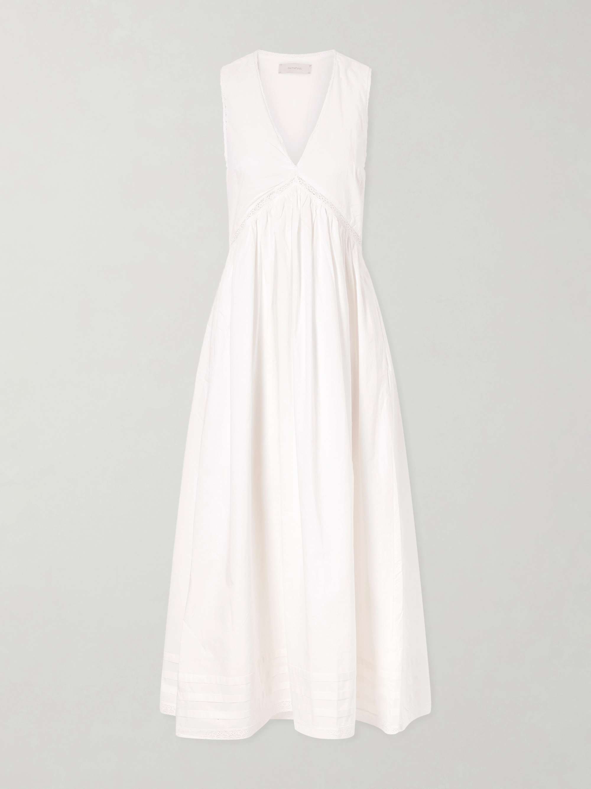 FAITHFULL Fiora Lace-Trimmed Cotton Midi Dress