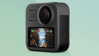 GoPro Max camera angled front view on green background