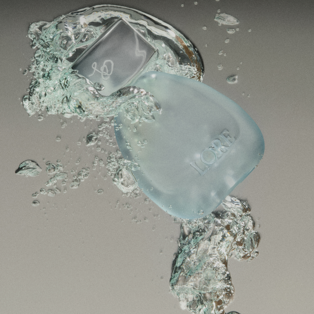 lore perfume sublimity with splash of water on gradient background 