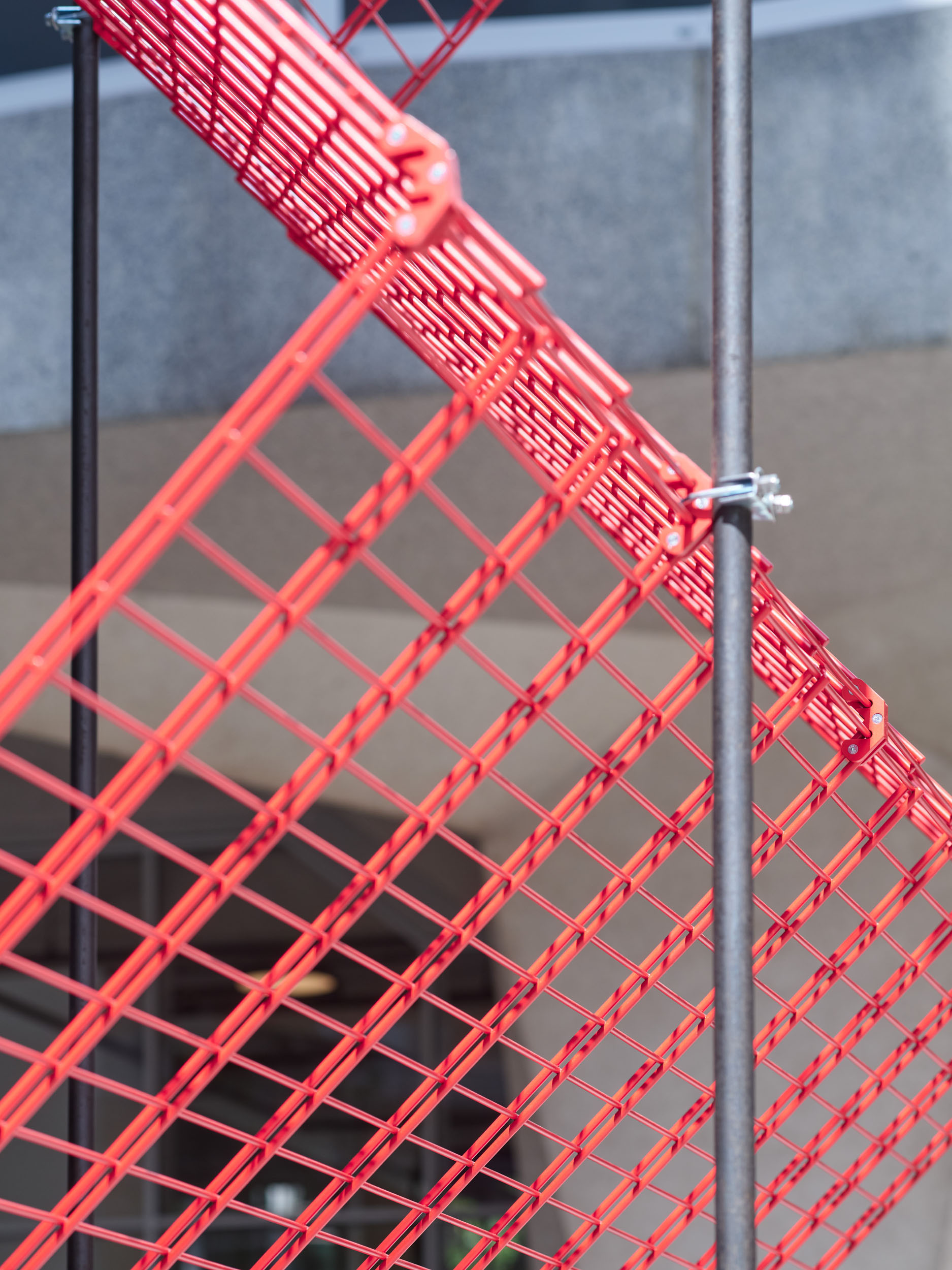 red metal mesh on plinth, the Rana Begum and Webb Yates installation LFA 2026