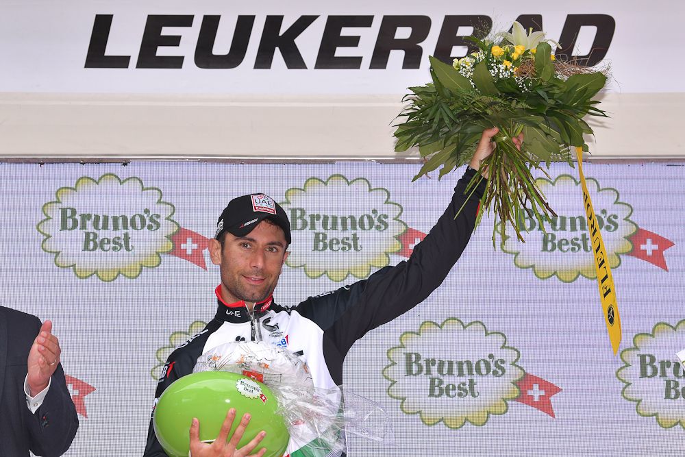 Diego Ulissi on the Tour de Suisse podium after winning stage 5