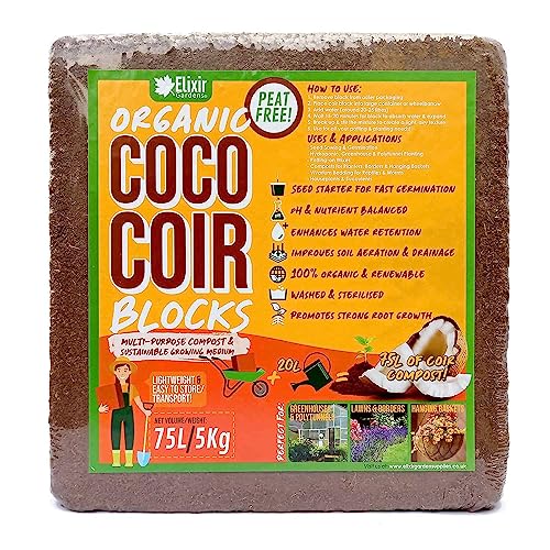 Elixir Gardens 75 Litre Coconut Fibre Planting Blocks/growing Media Peat-Free Pre-Washed Compressed | Various Quantities Available | Coir Compost Block X 1