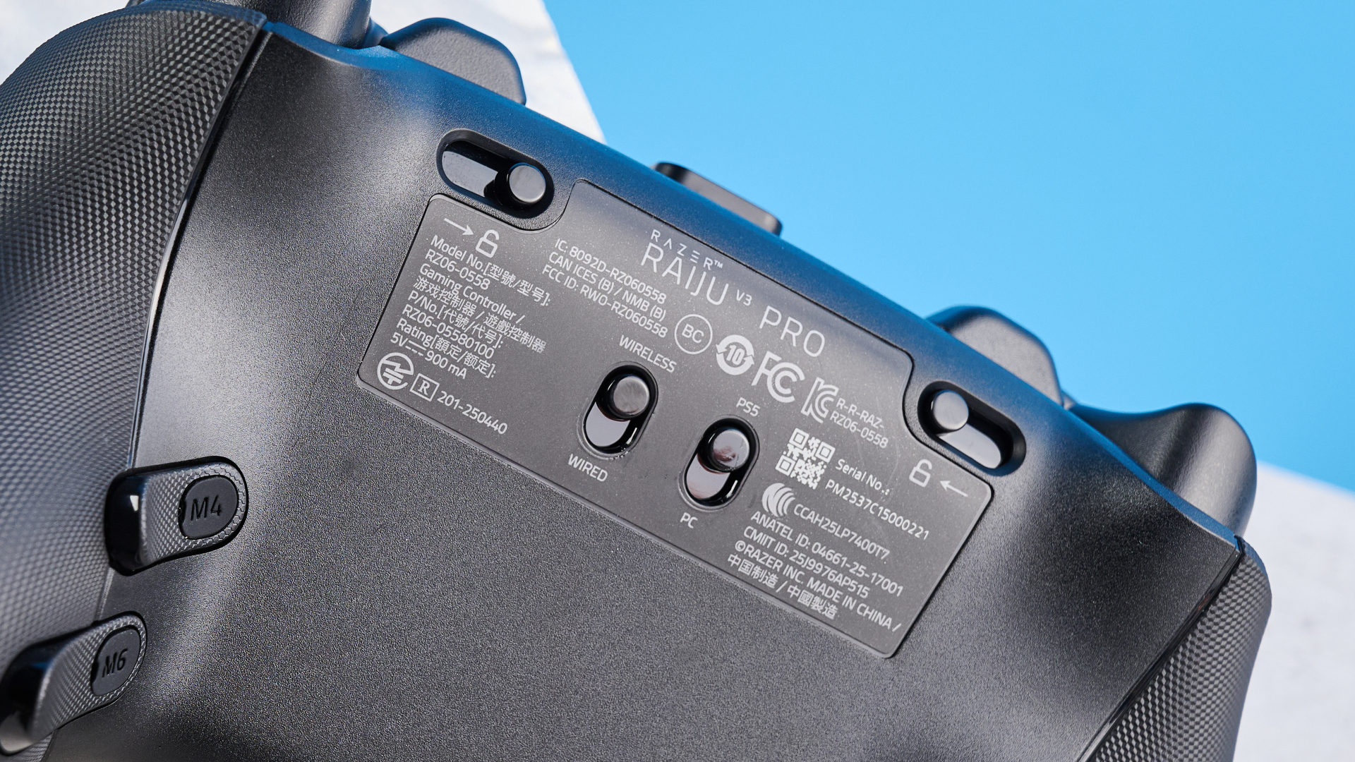 A black Razer Raiju V3 Pro controller for PS5