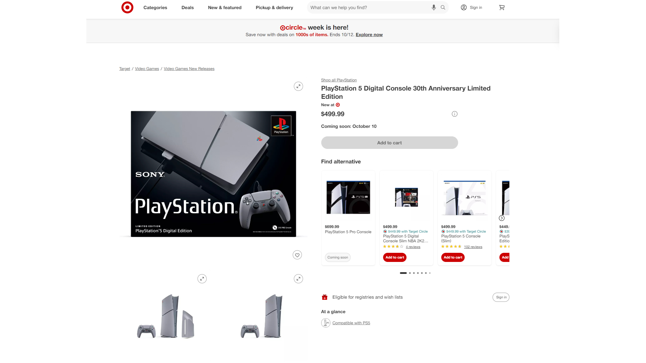 A screenshot of the PS5 Slim 30th Anniversary listing page at Target