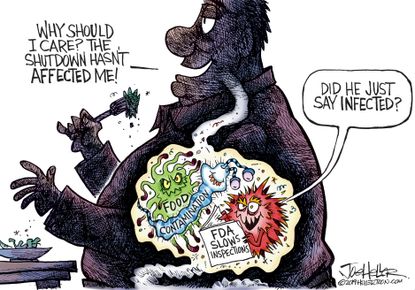 Political cartoon U.S. FDA inspections government shutdown