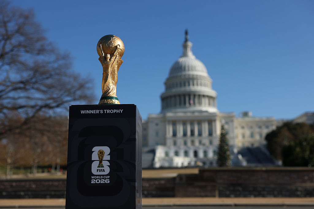 The FIFA World Cup Trophy is seen at the United States Capitol ahead of the FIFA World Cup 2026 Official Draw on December 03, 2025 in Washington, DC