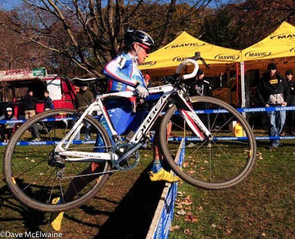 Katerina Nash (Luna Pro Team) flying over the barriers.
