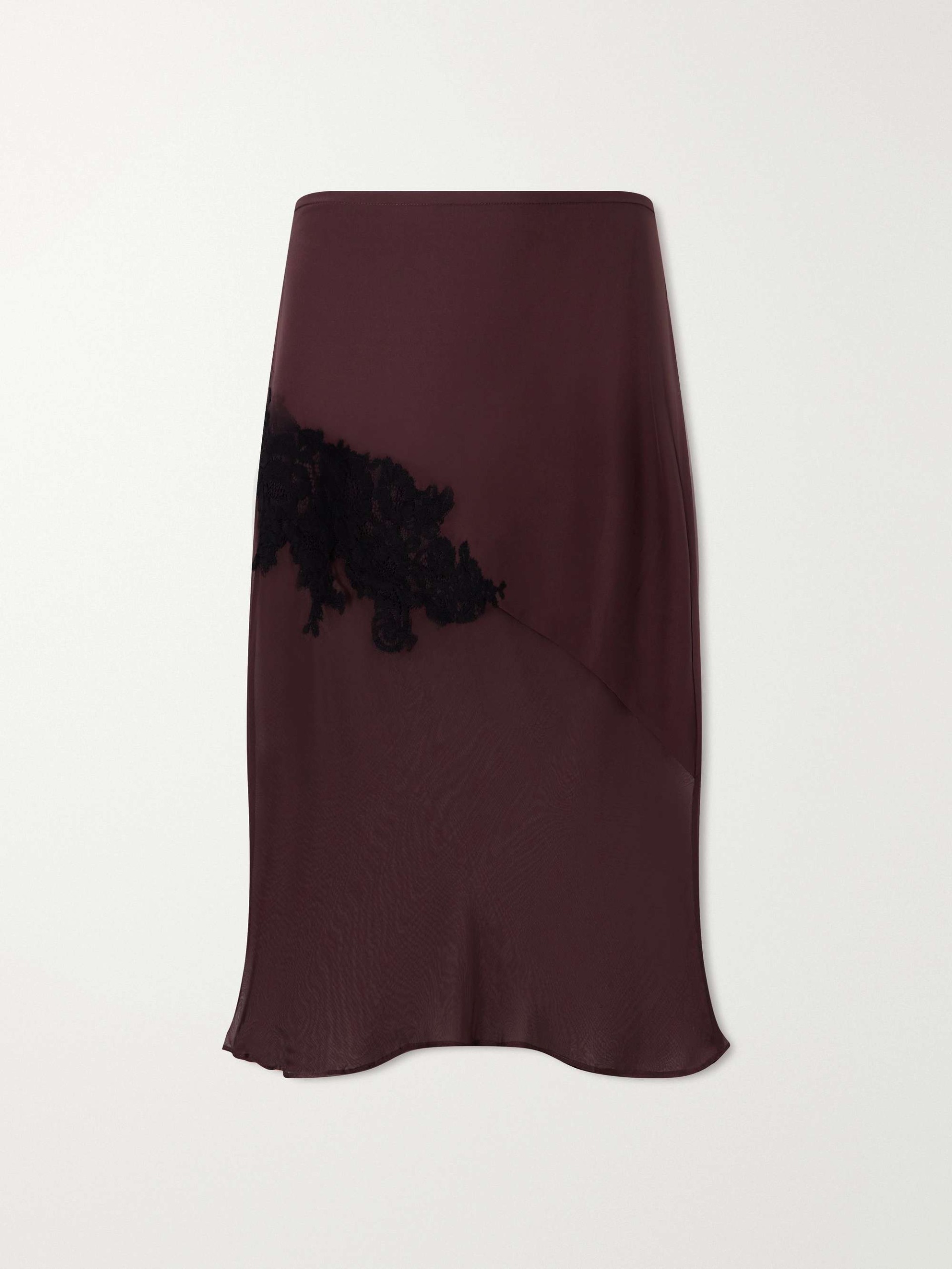 Noria Lace-Trimmed Silk Midi Skirt