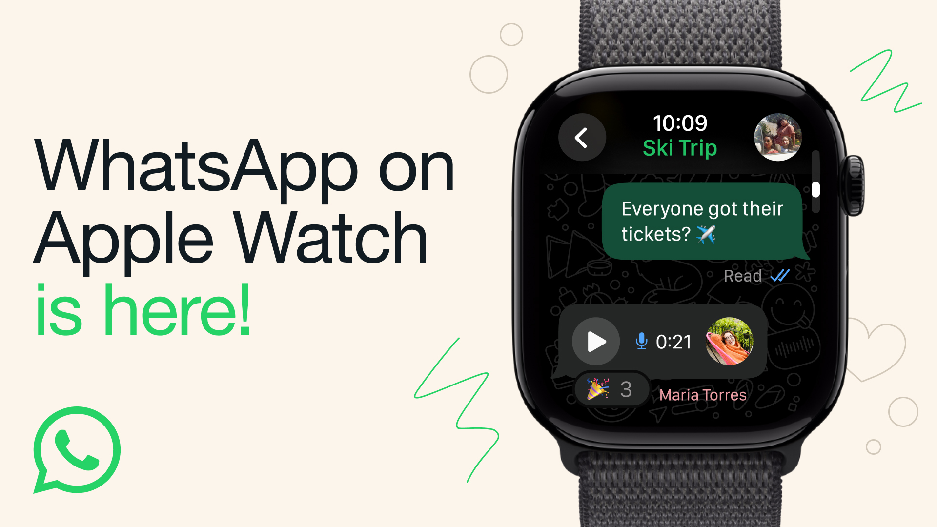 An Apple Watch running the official WhatsApp app