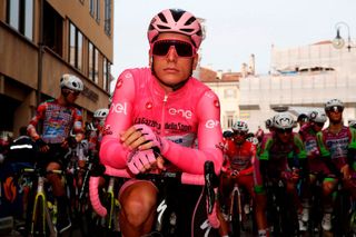Team Deceuninck rider Portugals Joao Almeida waits at the start in the 16th stage of the Giro dItalia 2020 cycling race a 229 km between Udine and San Daniele in Udine on October 20 2020 Photo by Luca Bettini AFP Photo by LUCA BETTINIAFP via Getty Images
