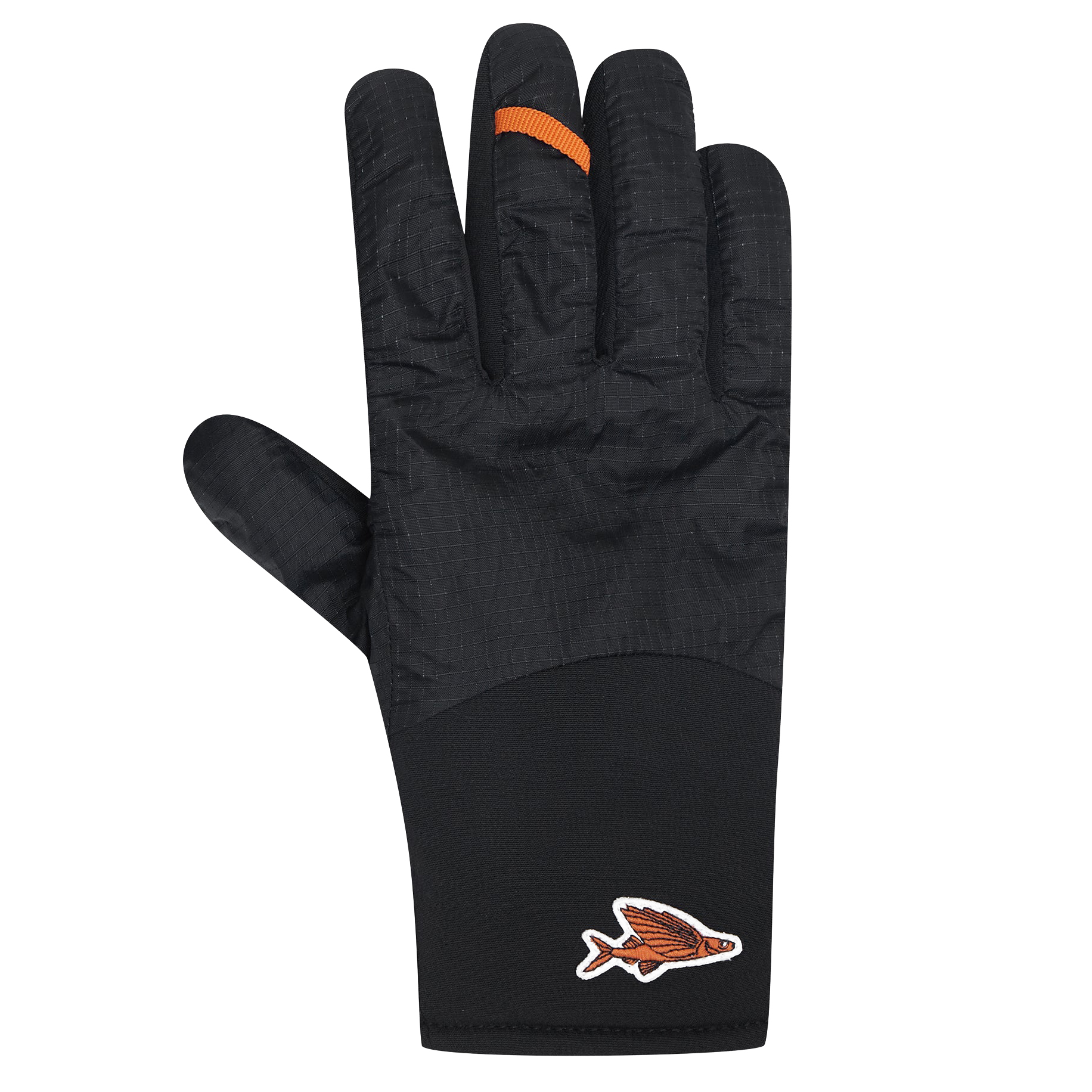 Café Du Cycliste winter gloves in black with an orange pull loop around the index fingers