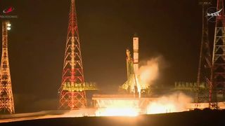 A Russian Soyuz rocket launches the Progress 95 cargo ship toward the International Space Station on April 25, 2026.