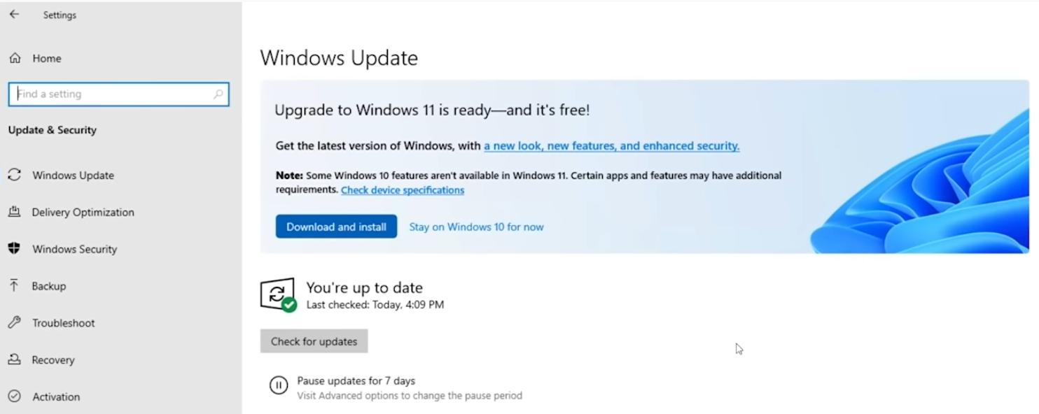 Windows 11 Update banner