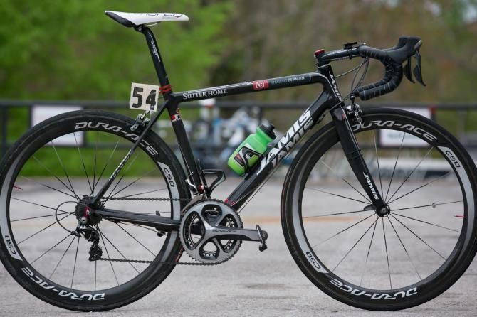 JJ Haedo's Jamis Xenith SL features full mechanical Dura-Ace and Dura-Ace C-50 carbon tubular wheels.