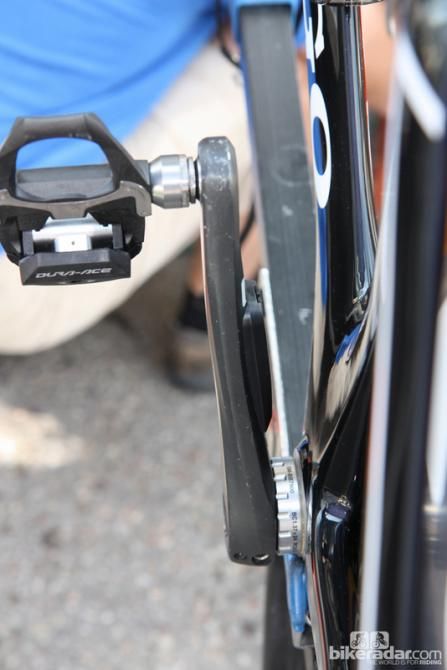 A side-profile view of the Stages power meter