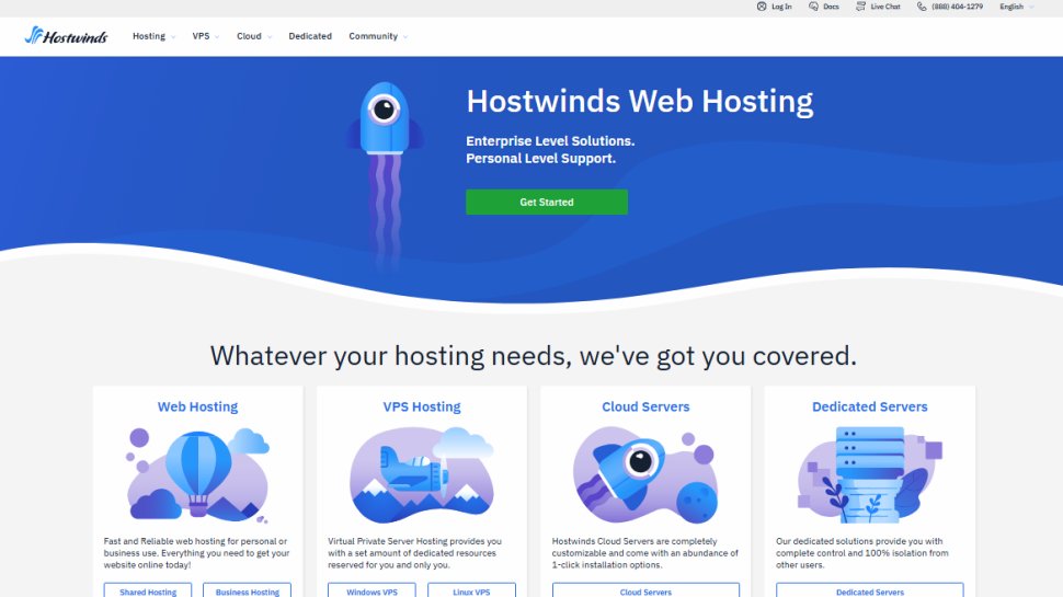 Website screenshot of Hostwinds (August, 2025)