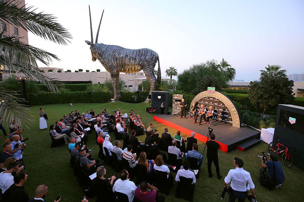 The new partnership between BMC Racing and Tag Heuer was announced at a sunset press conference in Qatar