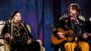 (L-R) Joni Mitchell and Brandi Carlile perform onstage during the 66th GRAMMY Awards on February 04, 2024 in Los Angeles, California