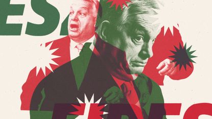 Photo composite illustration of Hungarian prime minister Viktor Orban