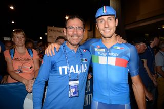 Italian national selector Davide Cassani with Adriano Malori
