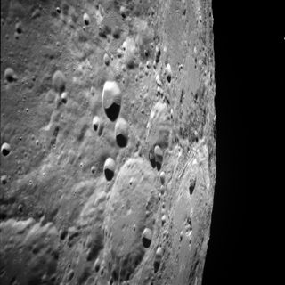 Apollo 11 astronauts took this photo of the moon's pockmarked face.