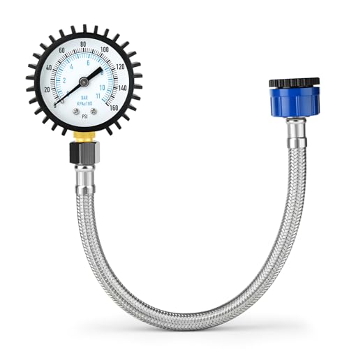 Ergaoboy 0-11 Bar/0-160 Psi Water Pressure Gauge, 2" Dial Face Stainless Steel Water Supply Pressure Test Gauge With Hose Tap Connector, Plumbing Tool for Home Garden Irrigation System