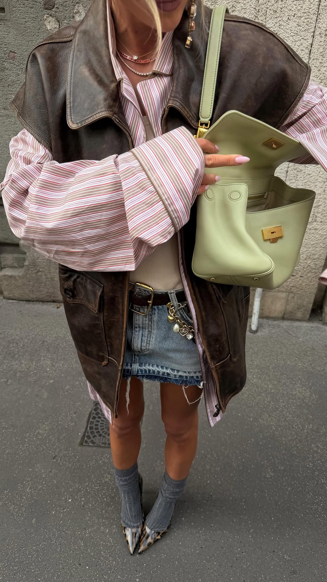 Woman wearing an eclectic outfit.