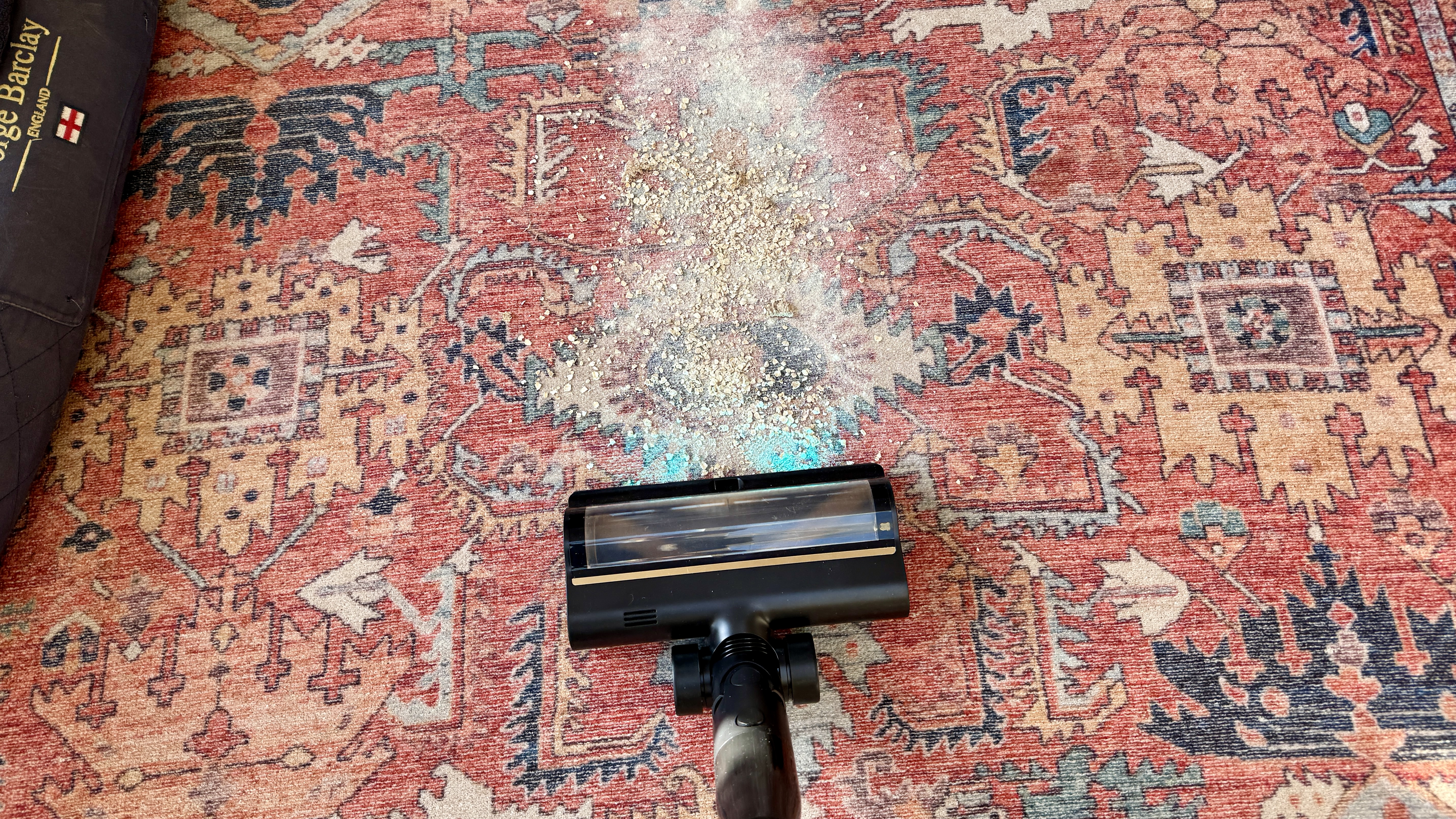 Dreame V20 Pro vacuum cleaning mess from a carpet rug