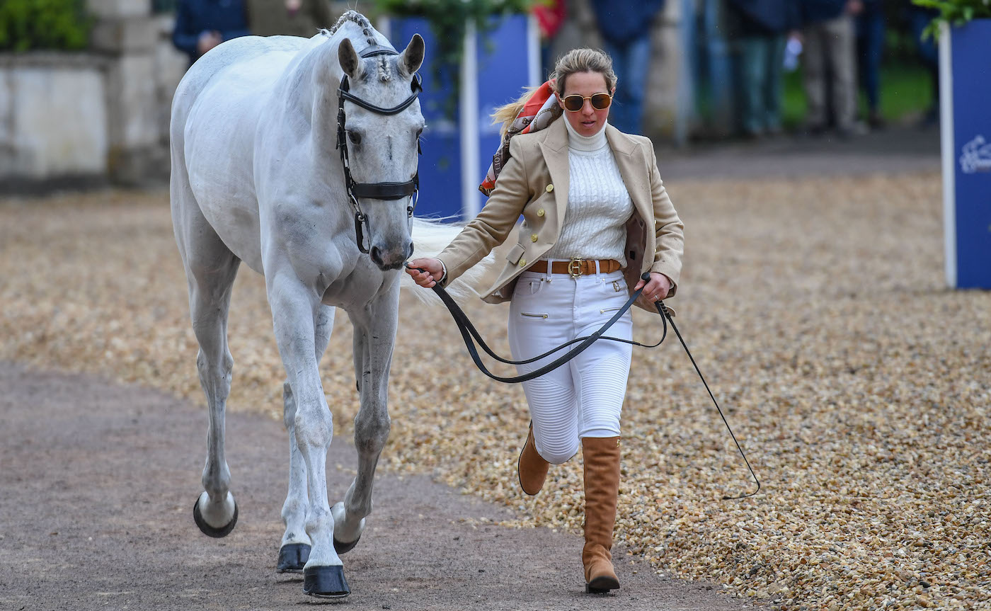 Kitty King at the trot-up with Vendredi Biats, prepared by Kitty's groom Chloe Fry