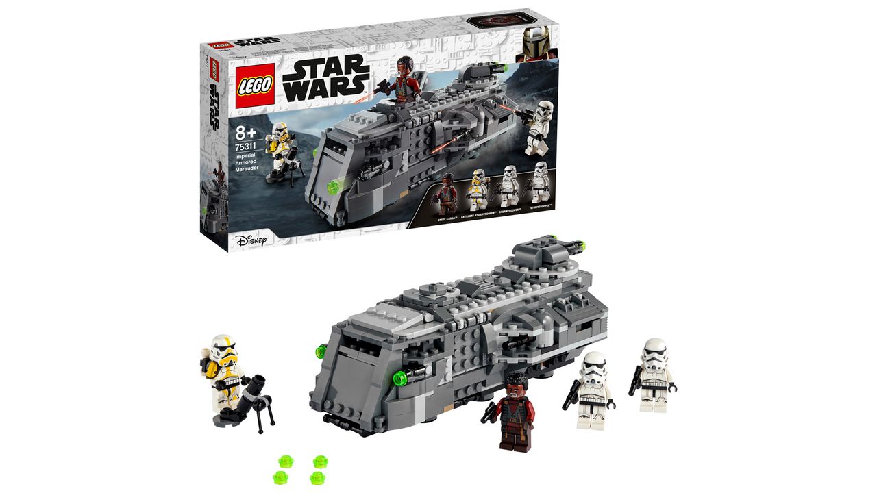 Lego's Imperial Armored Marauder from "Star Wars: The Mandalorian" is $39.99 USD and has 478 pieces. It comes with minifigures of Greef Karga, two Stormtroopers and an Artillery Stormtrooper.