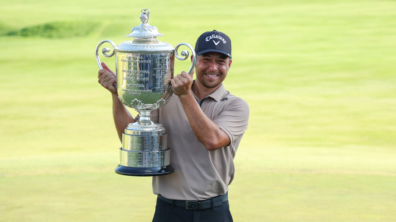 Xander Schauffele with the PGA Championship trophy