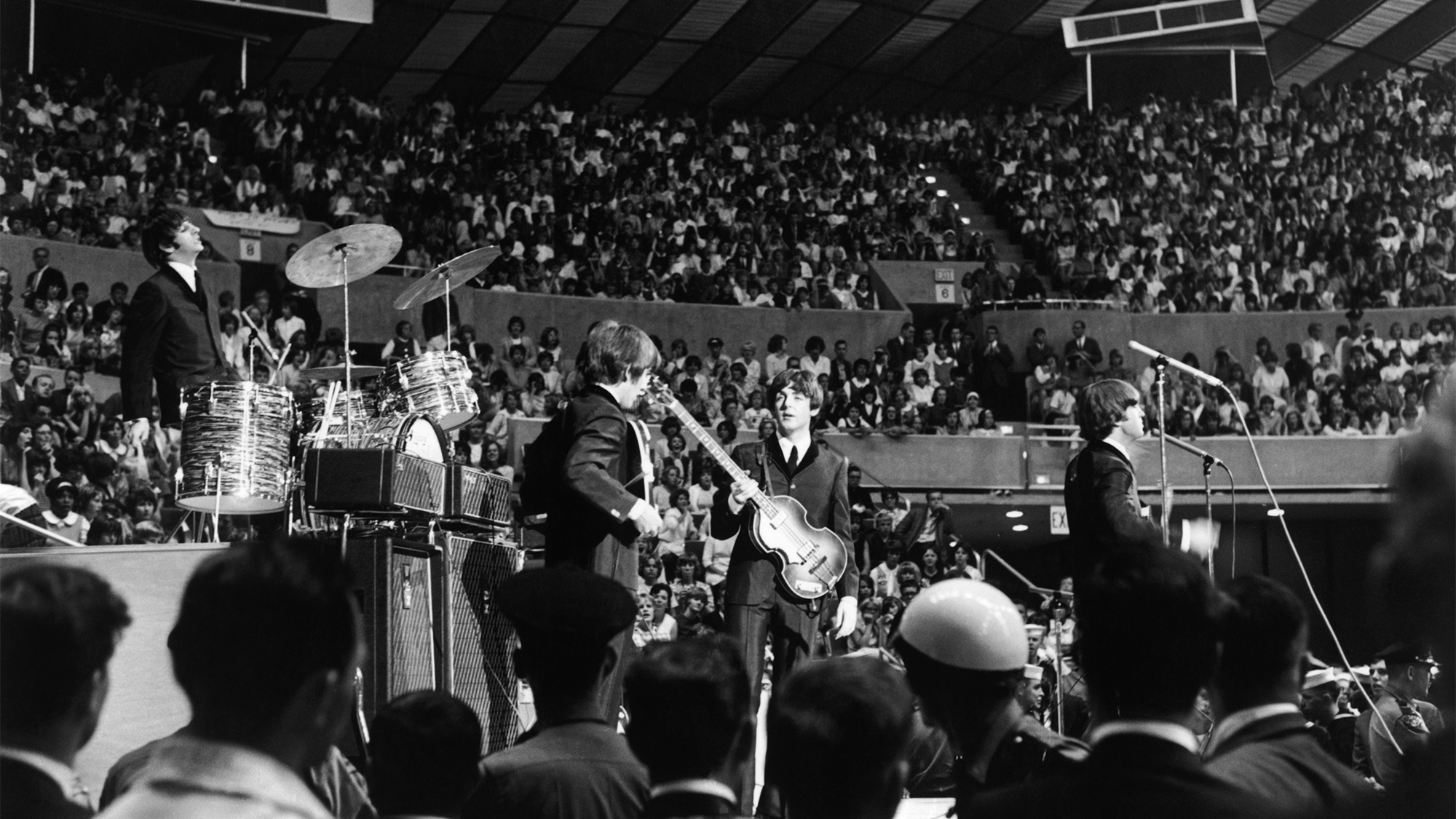 The Beatles perform at the Seattle Center Coliseum in Seattle, Washington, during their Summer 1964 United States and Canada Tour, 21st August 1964.