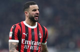 Kyle Walker in action for AC Milan against Roma in the Coppa Italia in February 2025. on loan from Manchester City