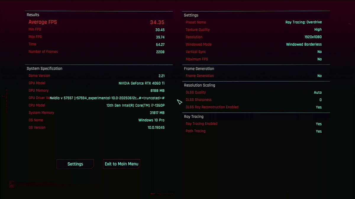 Cyberpunk 2077 Ray Tracing Overdrive Benchmark