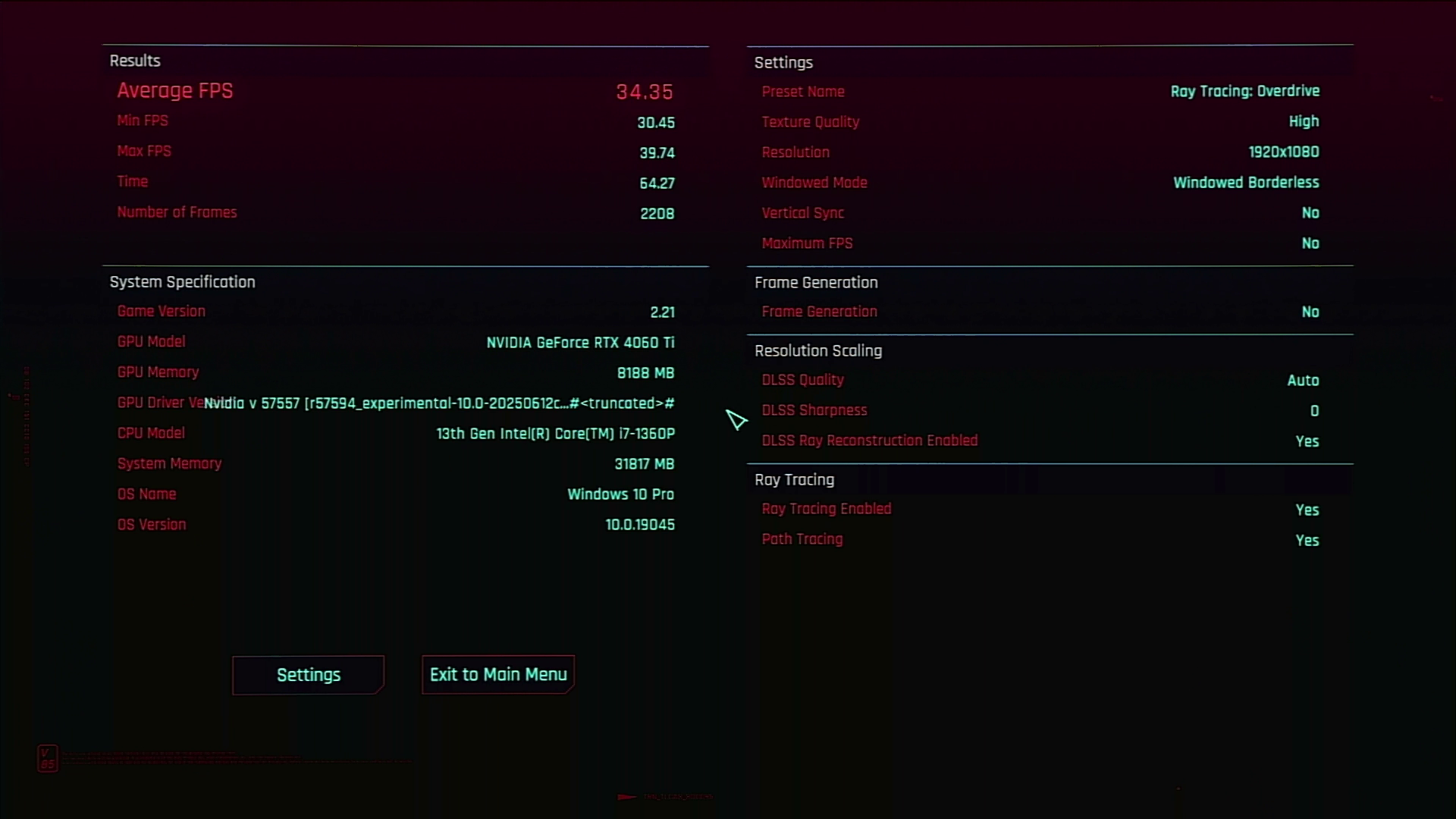 Cyberpunk 2077 Ray Tracing Overdrive Benchmark