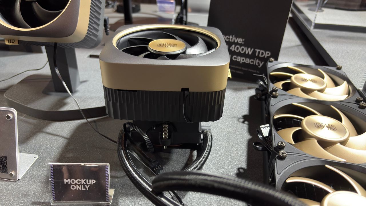 A photo of Cooler Master's G11M concept AIO CPU cooler, as displayed at Computex 2026