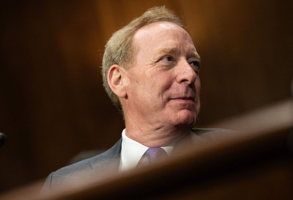 Brad Smith, vice chair and president of Microsoft pictured at a Senate Judiciary Subcommittee on Privacy, Technology, and the Law 