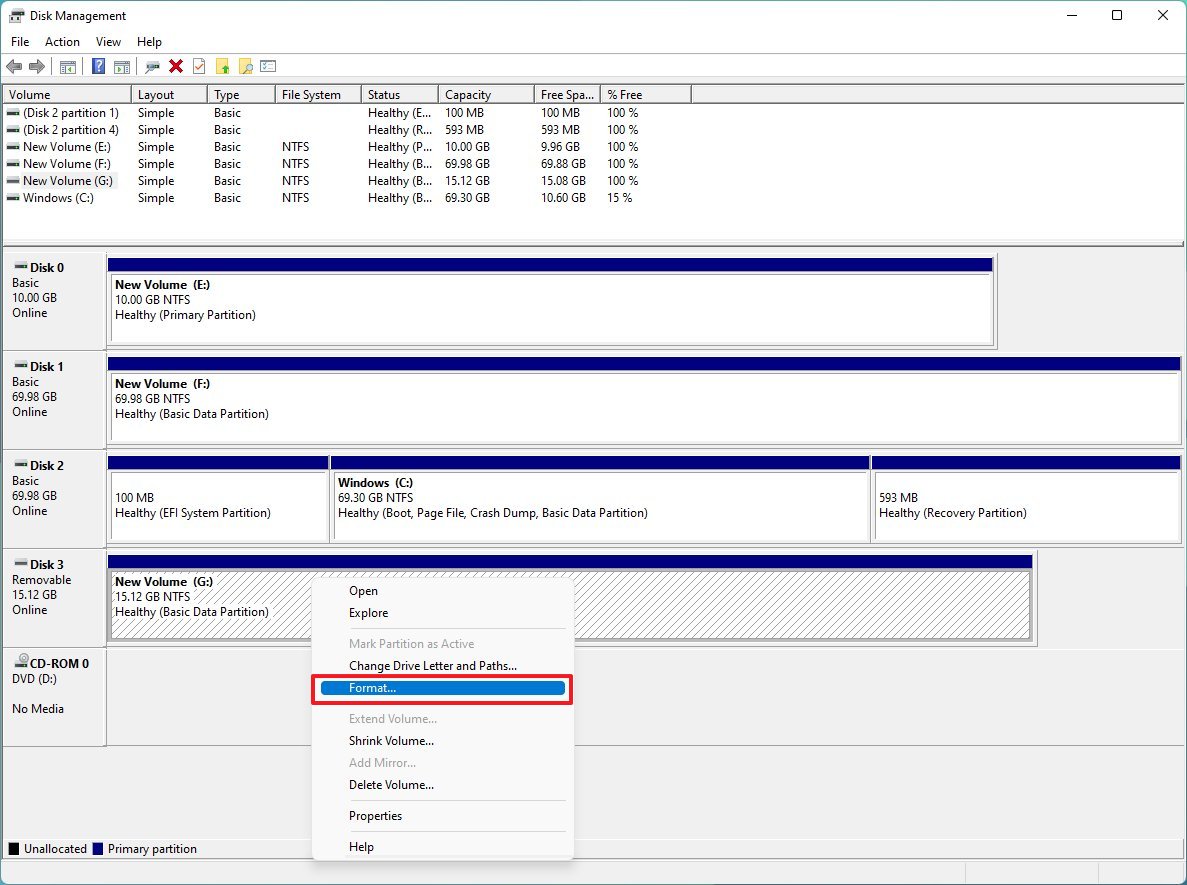 Disk Management format option