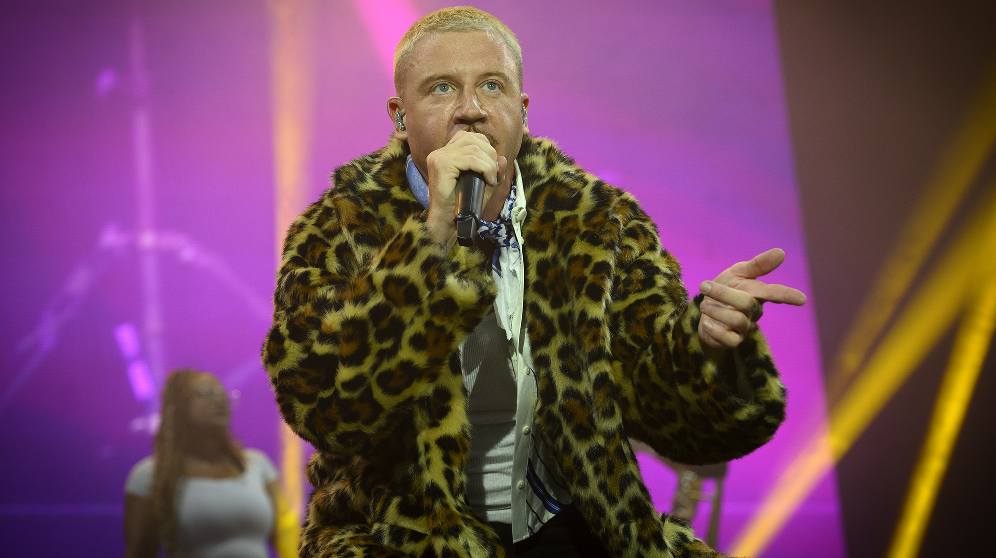 American rapper Macklemore performs live on stage during the 5th Lollapalooza Paris Festival on July 19, 2025 in Paris, France.
