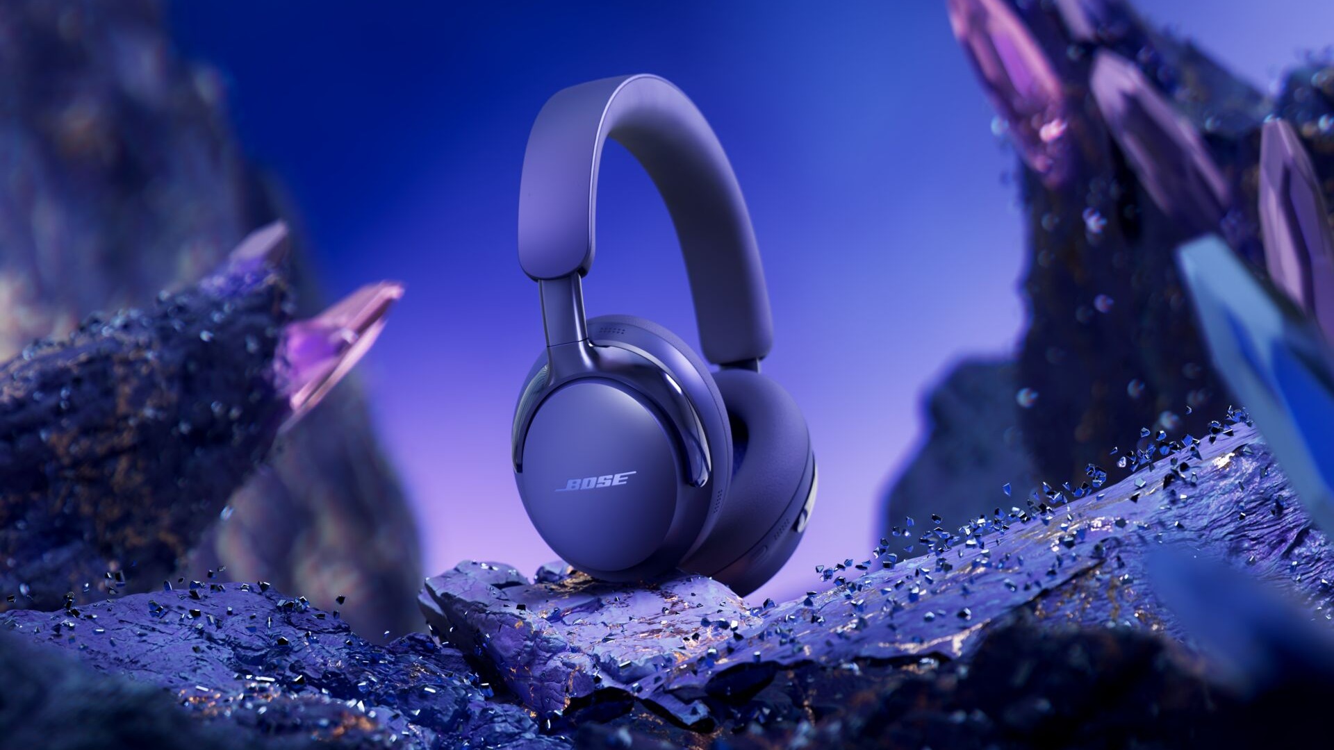 Bose QuietComfort Ultra Headphones (2nd Gen) in violet on a violet background 