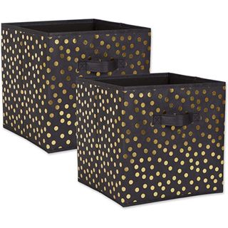 DII Non Woven Storage Collection Polka Dot Collapsible Bin, Black & Gold, Small Set, 11x11x11 Cube, 2 Piece