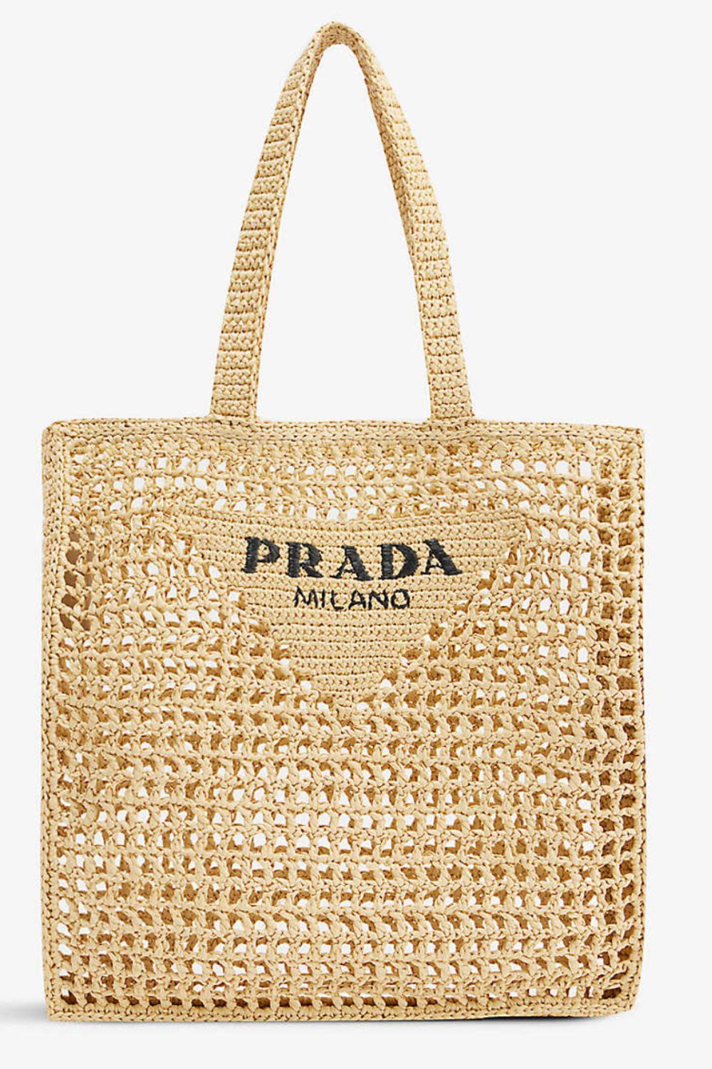 Best Beach Bags: Prada Logo crochet raffia tote bag