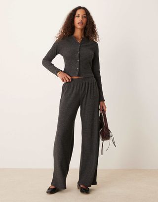 Miss Selfridge Brushed Rib Wide Leg Trouser