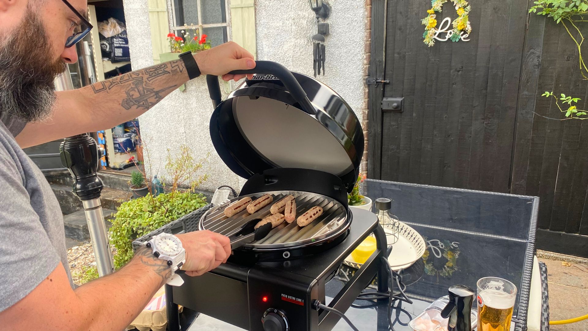 The Char Broil Patio Bistro Cube E Barbecue pictured in tester Annalise Desmond's garden during testing