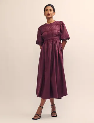 Nobody's Child, Purple Puff Sleeve Maureen Midi Dress