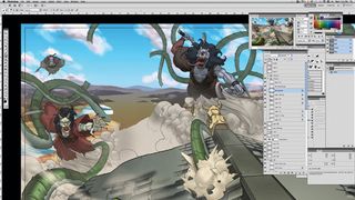 Paint an epic manga monster fight scene