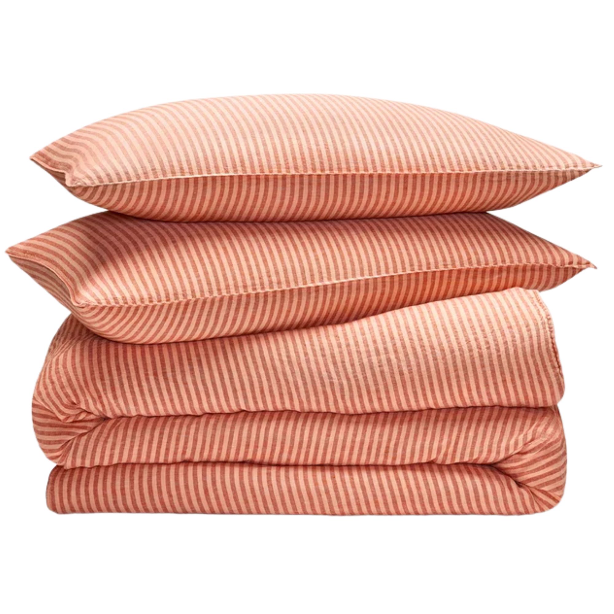 Brooklinen orange and pink striped Washed European Linen Duvet Set