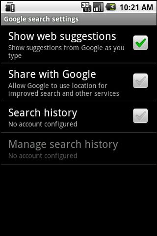 Turn off google suggest in android